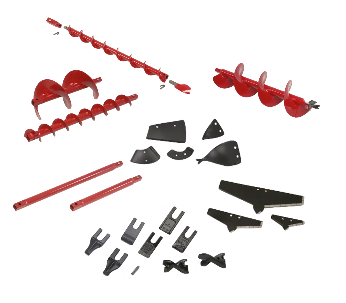 Earth drill augers, points, blades and extensions